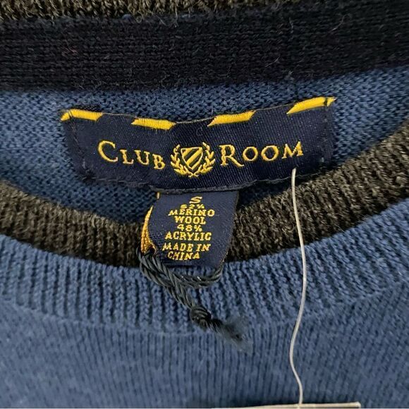 Club Room Mens Merino Blend Contrast-trim Shark Eye Crew Neck Sweater - Picture 2 of 3